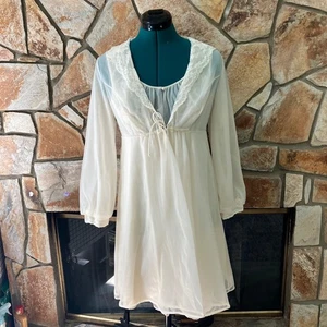 Shadowline Vintage Nylon Lace Trim Robe & Nightgown Set Peignoir Small Ivory - Picture 1 of 14