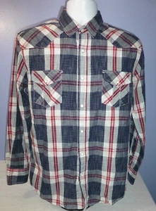 Men's Coastal Blue Red White Plaid Long Sleeve Pearl Snap Shirt M NWOT - Bild 1 von 8