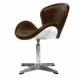 Aircraft Leder Sessel Wohnzimmer Drehsessel Braun Drehstuhl Loft Stuhl Drehbar - Bild 1 von 4