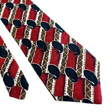 Tom James Red Brown Jacquard Print Short Abstract Silk Tie
