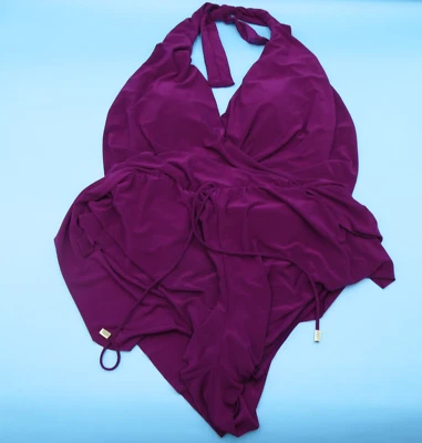 Traje Mágico Talla US 10 Púrpura Sólido Blanco Una Pieza Mameluco Halter Traje de Baño Playa Foto 1 de 4