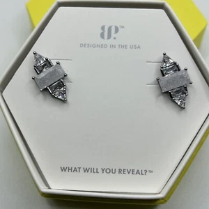 Bomb Party RBP8927 "A Simplistic Moment" LC White Ice Crystal Hematite Earrings - Picture 1 of 2