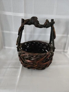 Antique Primative Basket Twig Handle Weaved - Picture 1 of 16