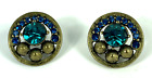 Vintage: Gold Tone Circle w/ Blue Sapphire Like Stones Earrings, Pierced 
