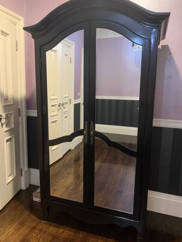 Antique French Double Armoire with Mirrored Doors Carved Wardrobe Cover