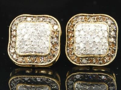 Pendientes cuadrados redondos de diamantes de 1 quilate creados en laboratorio MARRÓN CHAMPÁN acabado en oro de 14K Foto 1 de 4