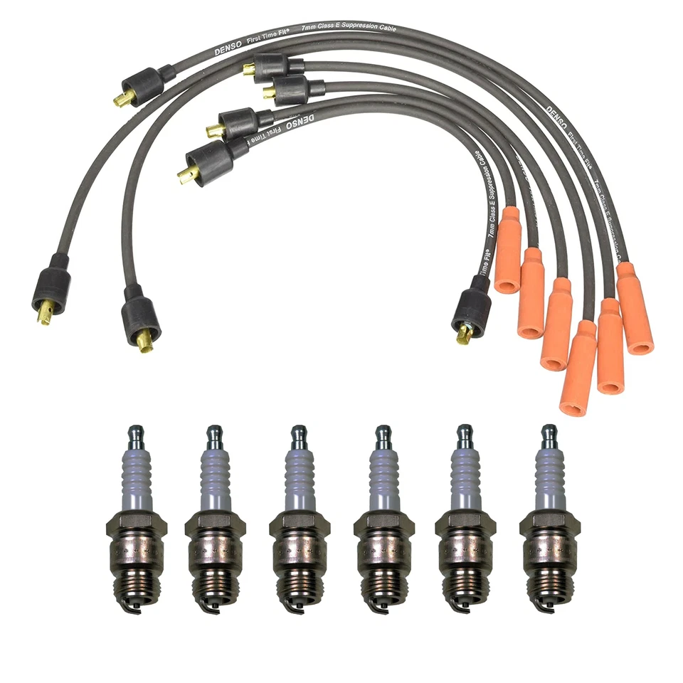 Juego de cables Denso 7 mm y 6 bujías de diseño ranura en U 0,035 kit para Ford Mercury L6 Foto 1 de 1