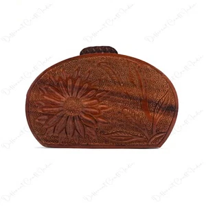 Handcrafted Artisian Floral Design Wooden Evening Clutch Bag for Women - Picture 1 of 6