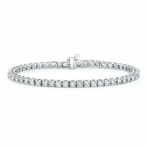Round Simulated Diamond Small Square Links Tennis Bracelet 14k White Gold Plated - Picture 1 of 1