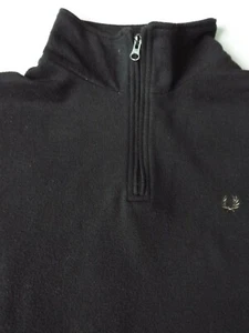 FRED PERRY SM3152 1/4 ZIP RIBBED JUMPER LARGE BLACK JUMT897 - Picture 1 of 5