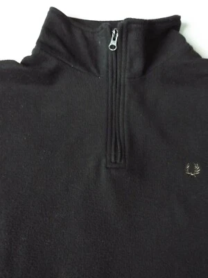 FRED PERRY SM3152 1/4 ZIP RIBBED JUMPER LARGE BLACK JUMT897 - Image 1 of 4