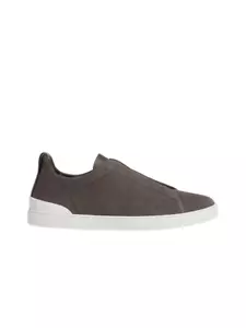 ZEGNA Triple Stitch $890 Dark Taupe Linen/Leather Sneakers New & Authentic - Picture 1 of 5
