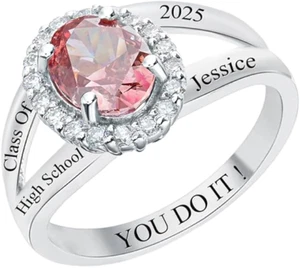 925 Silver High School Class Ring For Women Custom Graduation Gift Any New Year - Picture 1 of 2