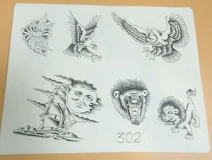 De colección RARO - Máquina de fotos Tatuaje Flash Hoja 302 Águila León Barco Búho - Imagen 1 de 1