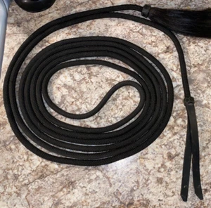 10' RUNDE SCHWARZE PFERDEHAAR QUASTE WESTERN BOSAL ZÜGEL MIT LEDERKNÖPFE - Bild 1 von 3