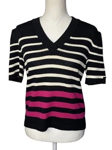 St. John Sport Women’s Knit Blouse Top Multicolored Striped Short Sleeve Size P - Picture 1 of 12