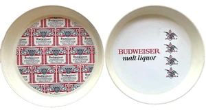 VINTAGE LOT OF 2 ANHEUSER-BUSCH BUDWEISER BEER AND MALT LIQUOR 13" PLASTIC TRAYS - Picture 1 of 7