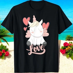 Unicorn Love Heart Valentine's Day Shirt for Women Girls T Shirt - Picture 1 of 4