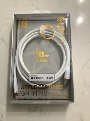 LAX Apple Certified Cable Charger 10 FT Braided White, iPhone Charger - Image 1 of 2