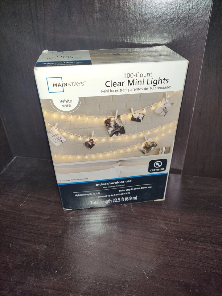 ✅ 100-Count Clear Mini Lights White Wire Indoor/Outdoor nob 22.5 ft total length - Image 1 of 4