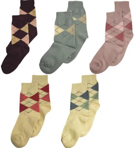 Tic Tac Toe Girl's Argyle Hand-Linked Seamless Cotton Blend Sock - 5 Colors - Picture 1 of 11