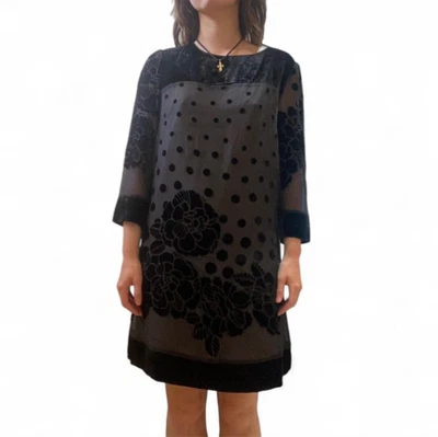 Derhy Vintage Mini Dress Black Velvet Polka Dot Size Small - Image 1 of 4