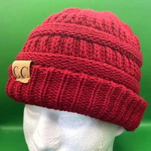C.C. Esclusivo cappello Beanie rosso slouchy a costine acrilico maglia polsini autunno inverno - Foto 1 di 8