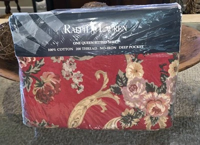 Sábana Ajustable De Colección Ralph Lauren One Queen Danielle Floral Roja 200 Hilos Hecha en EE. UU. Foto 1 de 4