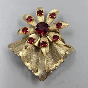 **Vintage 10K GP rote Strass Rüschen Schleife Brosche Anstecknadel** - Bild 1 von 4