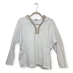 Pure Jill Tunika weiß elfenbein bestickt Kapuze Boho Coastal Relaxed Fit S - Bild 1 von 7