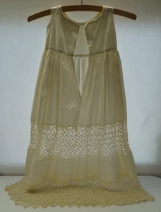 Vintage fatto a mano slip uncinetto ragazza abito lungo avorio camicia da notte sottoveste presto - Foto 1 di 19