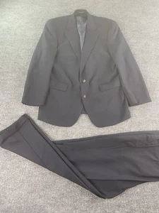 Vintage Ralph Lauren Suit 48 L Blue Wool Solid Pleated Jacket Pants Set 36x31 - Picture 1 of 23