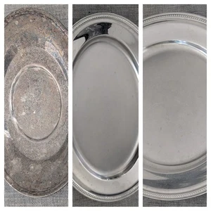 Lotto 3 pezzi piatti da portata vintage Oneida Sterling e Guy Degrenne acciaio inox - Foto 1 di 13