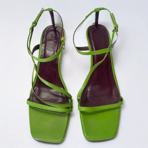 STAUD Gita Strappy Leather Kitten Heel Square Toe Sandal in Green Size 39/9 - Picture 1 of 13