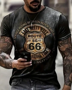 XXL Men’s Black Gold Vintage Route 66 Crew Neck T-shirt 100% Polyester - Picture 1 of 4
