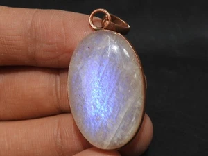 Blue Sheen Moonstone Smooth Oval Shape Cabochon Copper Pendant 30X20X7 MM - Picture 1 of 7