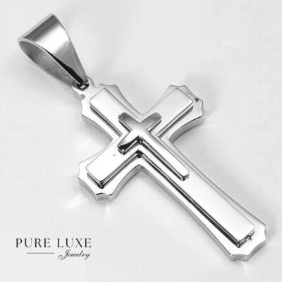 Men's Silver Stainless Steel,CROSS 67mm Pendant High Polish Unisex BOX - Image 1 of 3