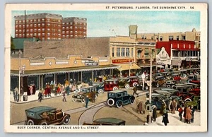 Postcard 1915 St. Petersburg Florida Intersection Central Avenue & 5th St #1384 - Picture 1 of 2
