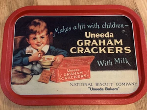 Vintage Uneeda GRAHAM CRACKERS With MILK National Biscuit Co Metal Tray - Picture 1 of 4