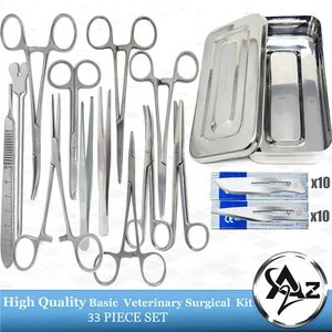 33 pièces kit de chirurgie vétérinaire mineure, avec boîte à instruments, instruments de chirurgie pour chat - Photo 1/3