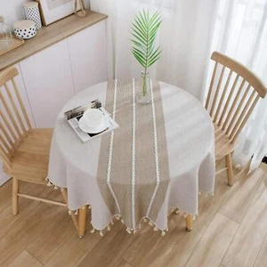 Vonabem Table Cloth Tassel Cotton Linen Table Cover for Kitchen Dinning Wrink... - Picture 1 of 6