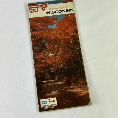 Touraide Map Of Wisconsin Road Map Conoco Mileage DS Best By Car Vintage 1968 - Image 1 of 4