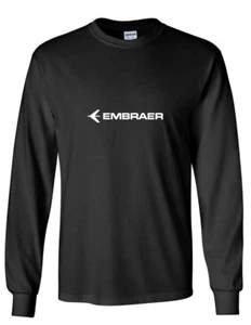 Langarm-T-Shirt Embraer weißes Logo brasilianischer Luft- und Raumfahrtgeek schwarz Baumwolle - Bild 1 von 3