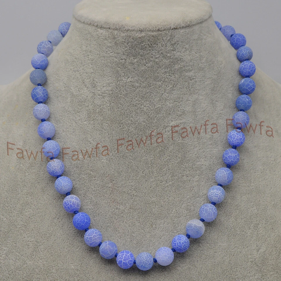 Collar de cuentas gemas redondas ágata venas de fuego de ensueño mate azul de 6/8/10 mm 16-36"" Foto 1 de 3