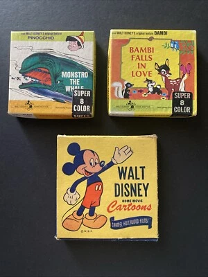 Lote de 3 películas caseras de Walt Disney súper 8 mm color/blanco y negro de colección Foto 1 de 4