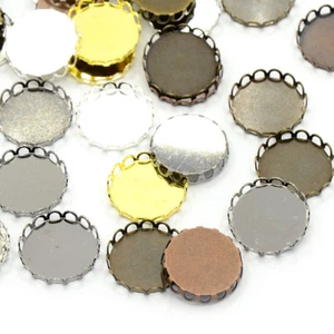 Bases de ajuste de cabujón de latón surtidas de 200 g bisel plano redondo bandeja de 10 mm/12 mm - Imagen 1 de 2