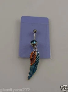 angel wing belly button ring, piercing, body jewelry Dangle crystals - Picture 1 of 3