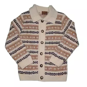Maglione cardigan vintage in lana tundra lavorato a maglia taglia media Fair Isle - Foto 1 di 5