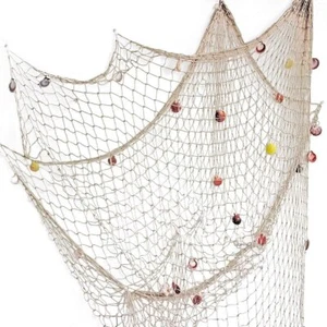 Fish Net Wall Decor with Shells Decorative Nautical Ocean Theme Party Ornamnent - Picture 1 of 7