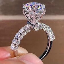 4CT Round Cut Solitaire Real Moissanite Engagement Ring 14K White Gold Plated